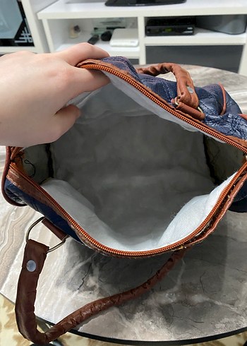 Kahverengi Tokalı Lacivert Deri Kadın Çanta - Görsel 6