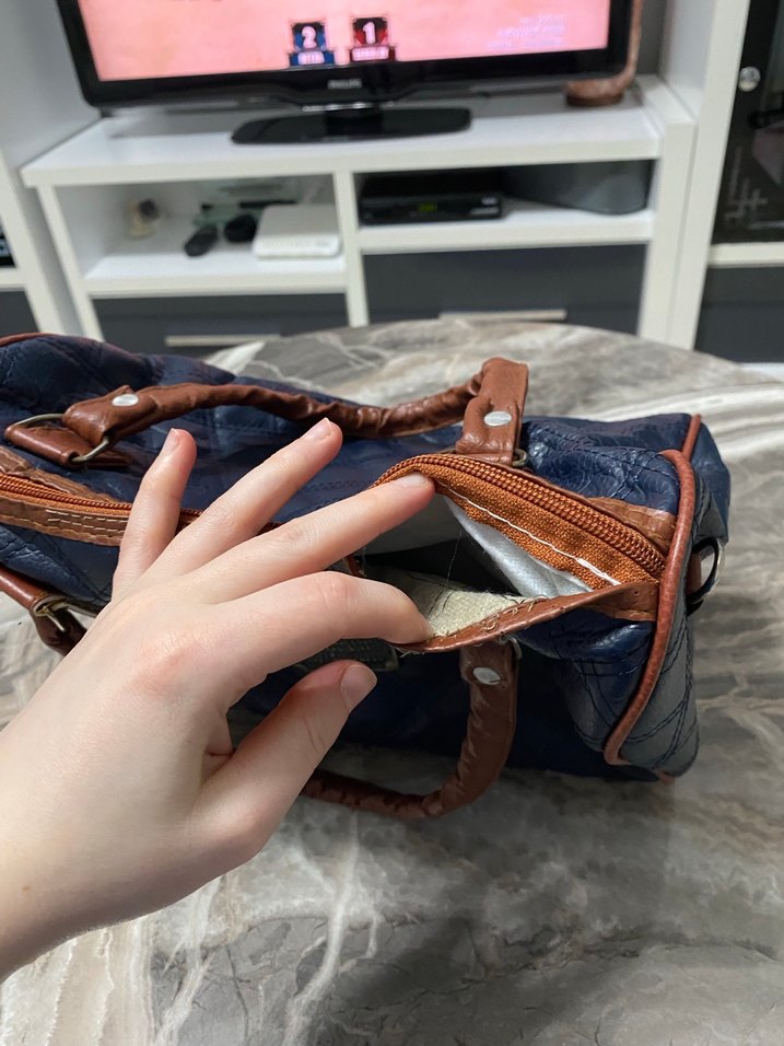 Kahverengi Tokalı Lacivert Deri Kadın Çanta - Görsel 3