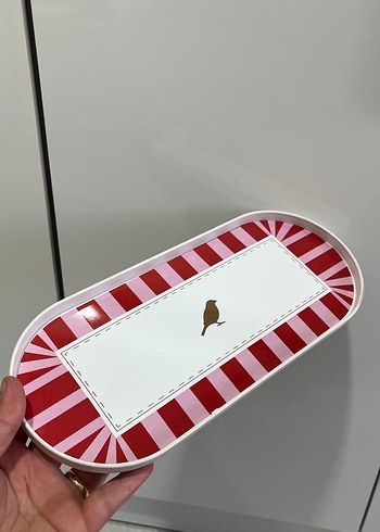 Kırmızı Çizgili Vintage Desenli Tepsiler - Görsel 2