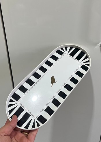 Beyaz Siyah Desenli Kuşlu Tabak Seti - Görsel 2