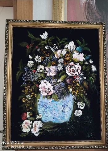 El yapimi kadife kumas uzerine yagli boya  tablo - Görsel 4