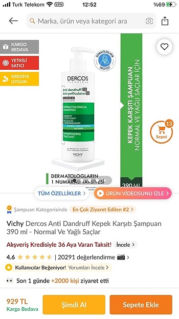 VICHY vichy dercos kepek egzama sampuani 390ml unisex
