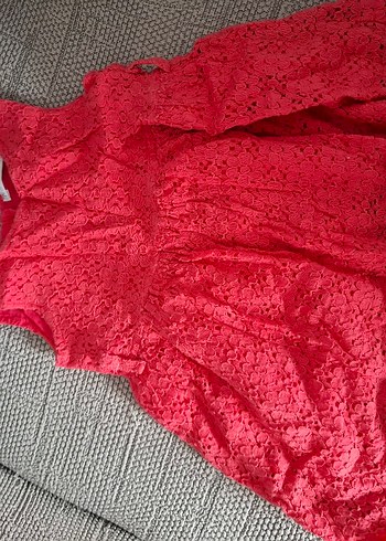 Kız Çocuk Kırmızı Dantelli Bohem Elbise - Görsel 2