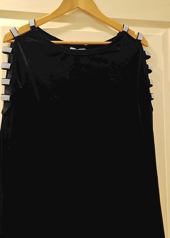 Süet Siyah Drape Detaylı uzun kollu kadife Bluz