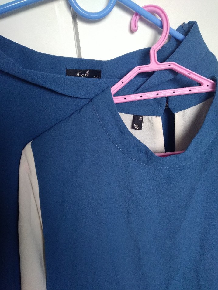 Mavi Piliseli etek bluz takım şal hediyeli - Görsel 2