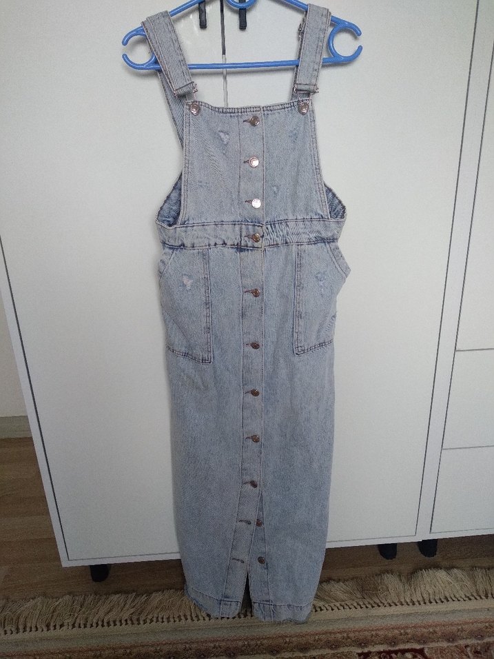 Düğmeli Kız Denim Salopet - Görsel 2