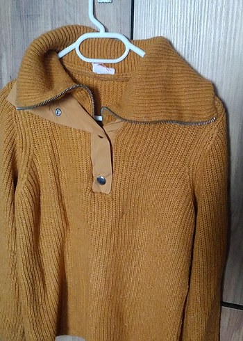 Kadın zerdeçal rengi Yüksek Yakalı Triko Kazak - Görsel 2