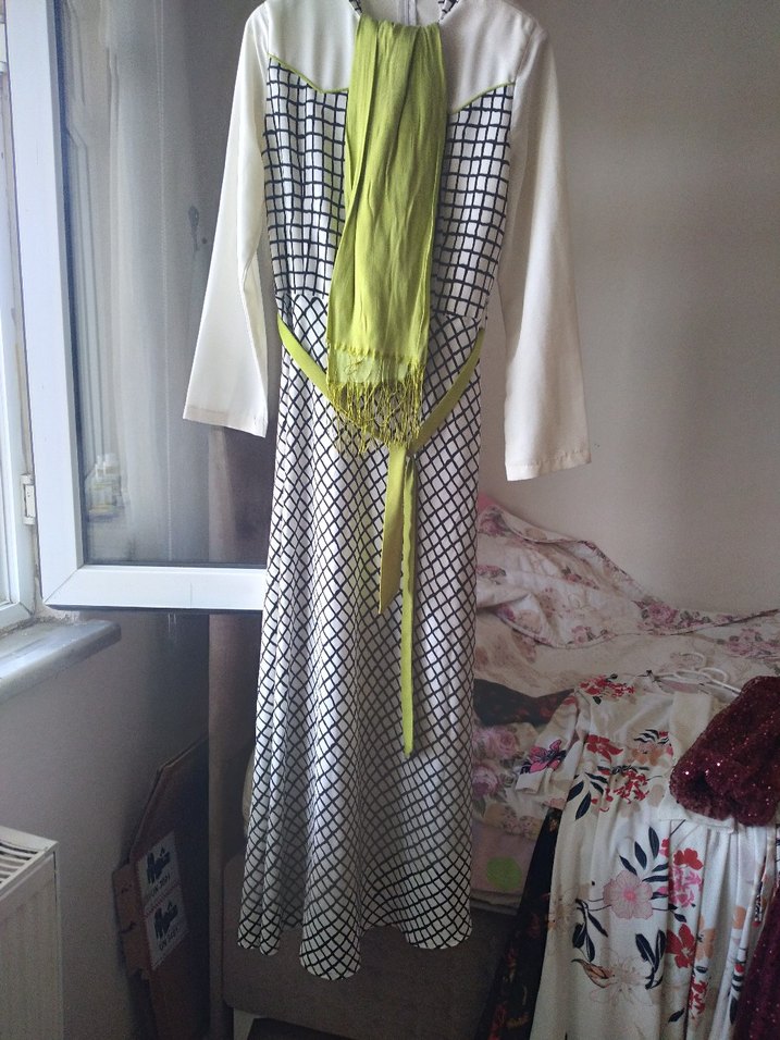 Uzun Ekose Desenli Bohem Kadın Elbise - Görsel 2