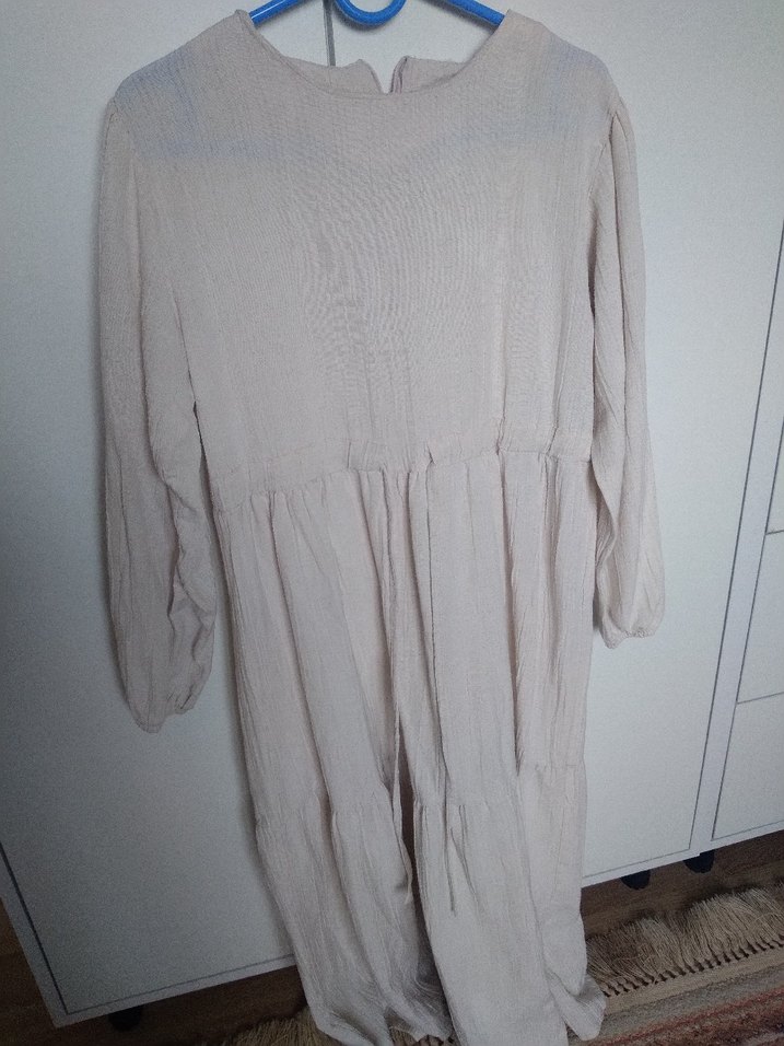 Bej Kadın Uzun Keten Elbise - Görsel 2