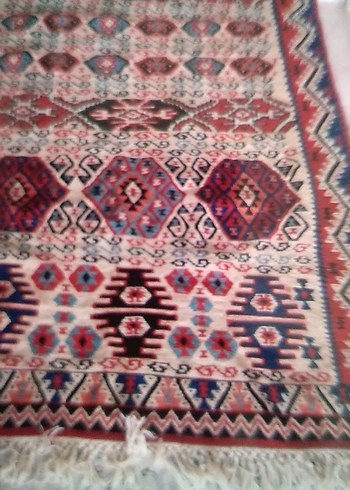 Koyu Tonlu Çok Renkli Desenli Halı kök boyası hakiki el dokumasi - Görsel 3