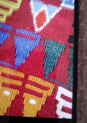 Koyu Tonlu Çok Renkli Desenli Halı kök boyası hakiki el dokumasi - Görsel 8