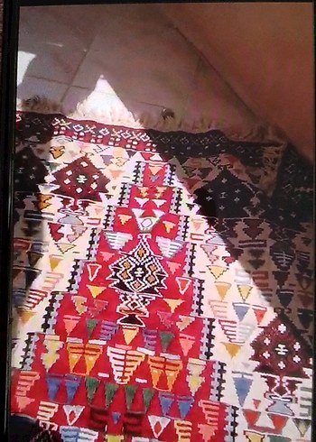 Koyu Tonlu Çok Renkli Desenli Halı kök boyası hakiki el dokumasi - Görsel 6