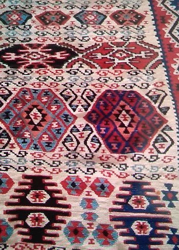 Koyu Tonlu Çok Renkli Desenli Halı kök boyası hakiki el dokumasi - Görsel 4