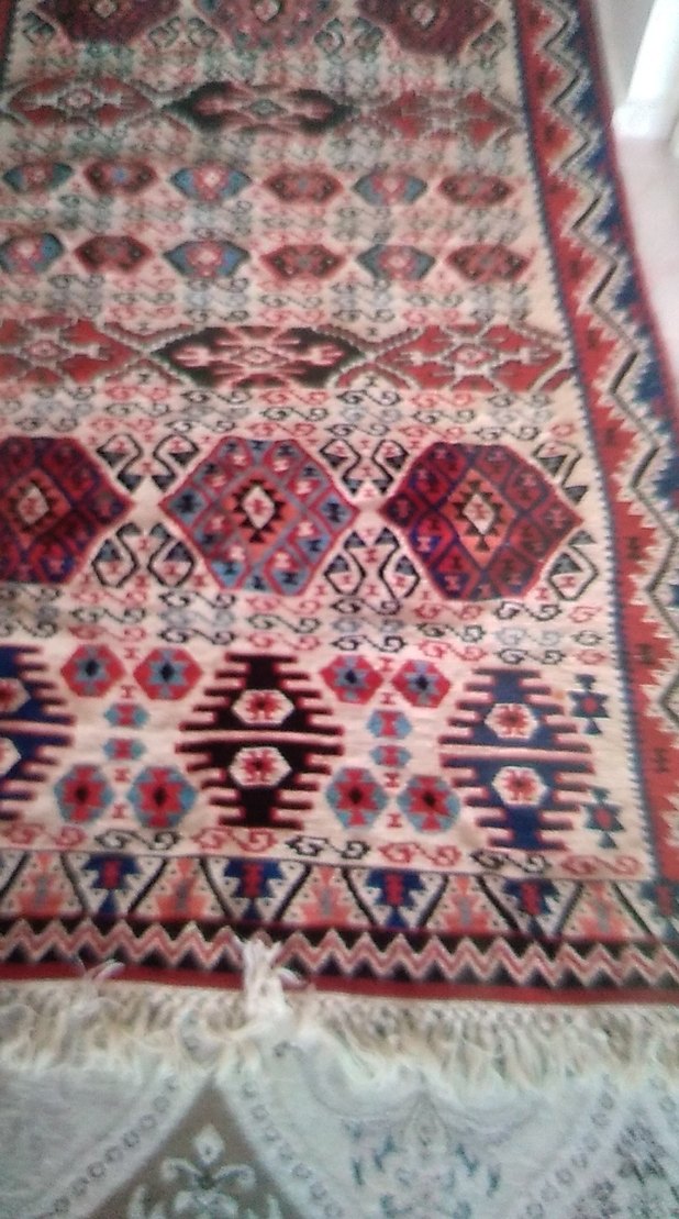 Koyu Tonlu Çok Renkli Desenli Halı kök boyası hakiki el dokumasi - Görsel 3