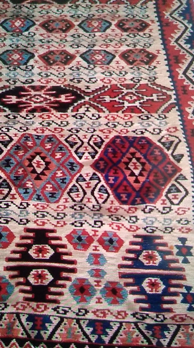 Koyu Tonlu Çok Renkli Desenli Halı kök boyası hakiki el dokumasi - Görsel 4