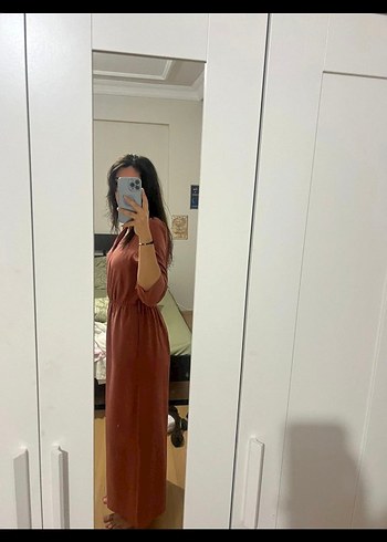 Kahverengi V Yakalı Uzun Kollu Tulum - Görsel 3