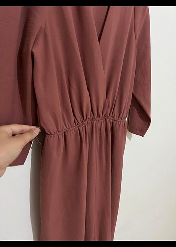 Kahverengi V Yakalı Uzun Kollu Tulum - Görsel 5