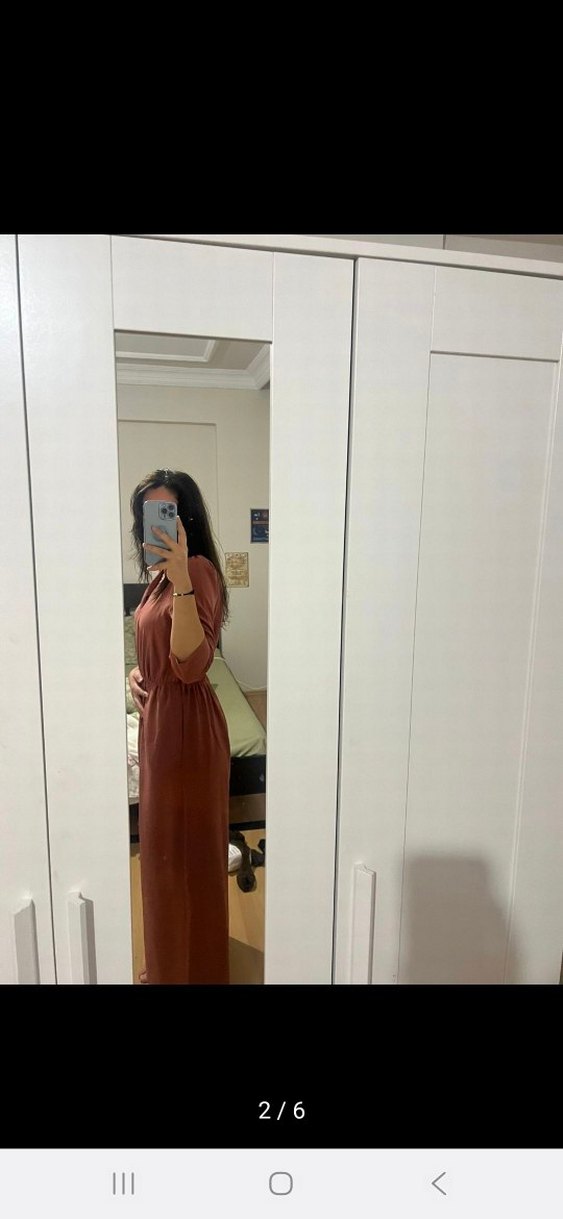 Kahverengi V Yakalı Uzun Kollu Tulum - Görsel 2