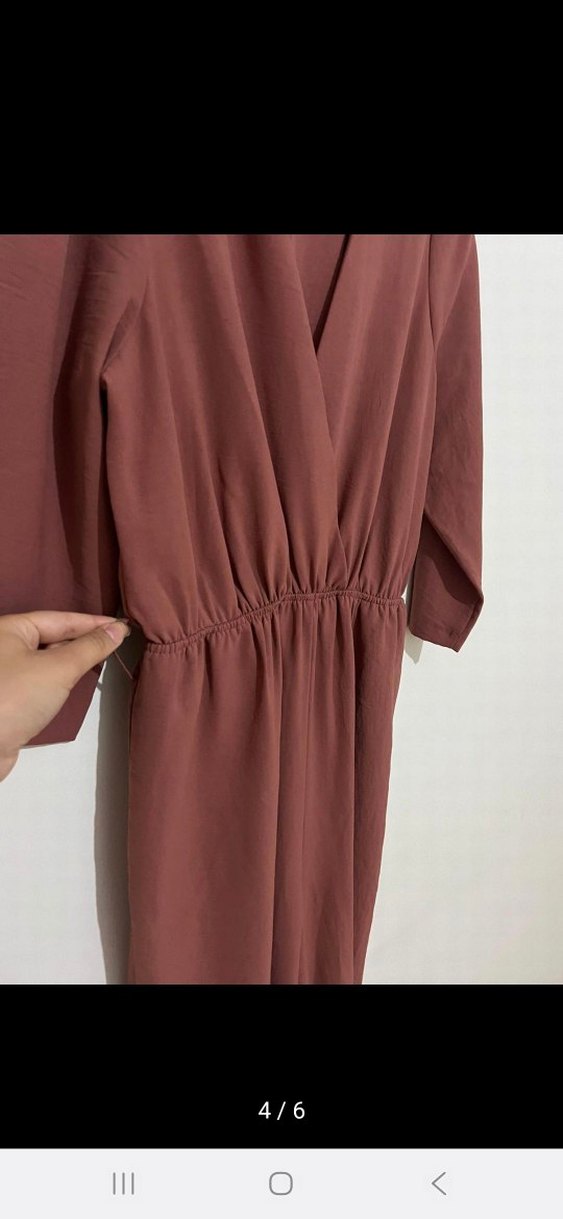 Kahverengi V Yakalı Uzun Kollu Tulum - Görsel 5