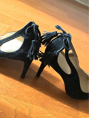 39 Beden siyah Renk Le scarpe süet görünümlü topuklu ayakkabı