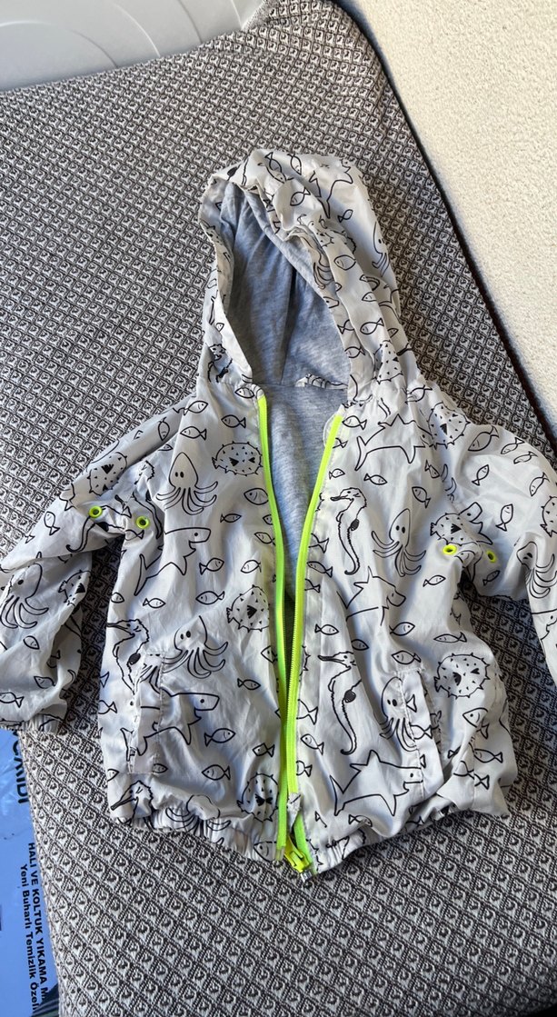 Kapüşonlu Gri Baskılı Erkek Çocuk Yağmurluk - Görsel 2