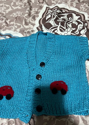 Nakışlı Turkuaz Erkek Çocuk Triko Süveter yelek - Görsel 2