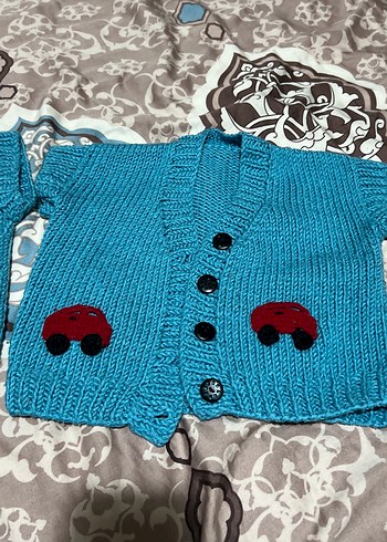 Nakışlı Turkuaz Erkek Çocuk Triko Süveter yelek - Görsel 4