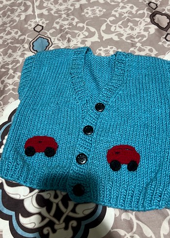 Nakışlı Turkuaz Erkek Çocuk Triko Süveter yelek - Görsel 3