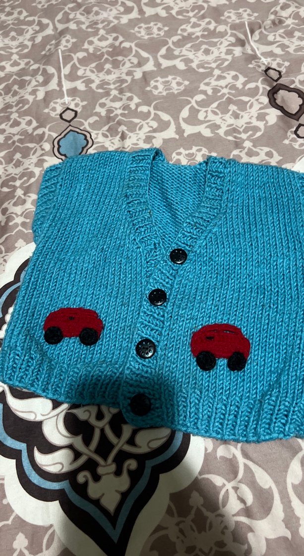 Nakışlı Turkuaz Erkek Çocuk Triko Süveter yelek - Görsel 3