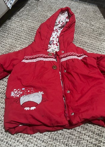 Kız Çocuk Kırmızı Kapüşonlu Düğmeli Mont lcw - Görsel 2