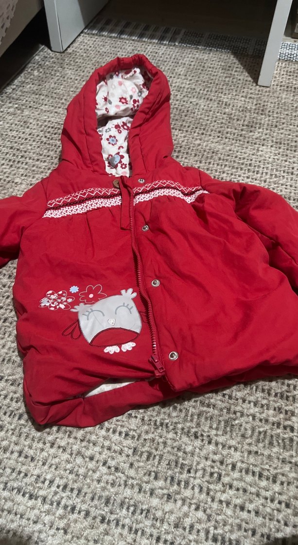 Kız Çocuk Kırmızı Kapüşonlu Düğmeli Mont lcw - Görsel 5