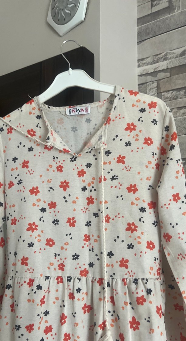 Pamuklu, Uzun, V Yaka, Baskılı Bohem Elbise - Görsel 2