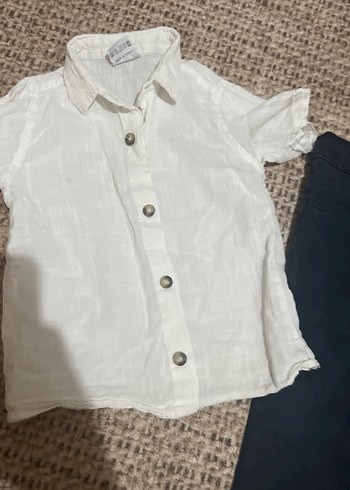 Diğer Bebek Erkek Beyaz Gömlek ve Koyu Denim Pantolon