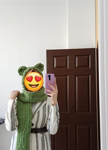 Alize Puffy Şapkalı atkı Bereli atkı 