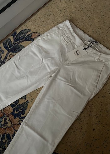 34 Beden beyaz Renk Kadın Beyaz Pamuklu pantolon