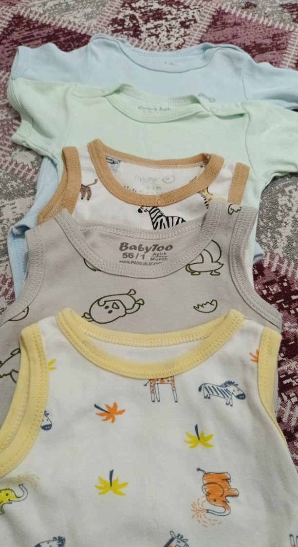 Çok Renkli Pamuklu Erkek Bebek Atlet Bodysuit - Görsel 2