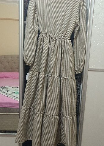 Diğer Diger Kadın Bej Çizgili Uzun Elbise