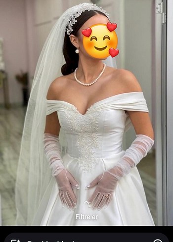 Saten inci işlemeli gelinlik