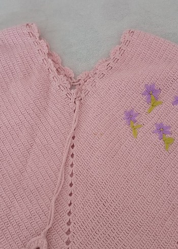 Nakışlı Pembe Kız Çocuk Örgü Panço - Görsel 2