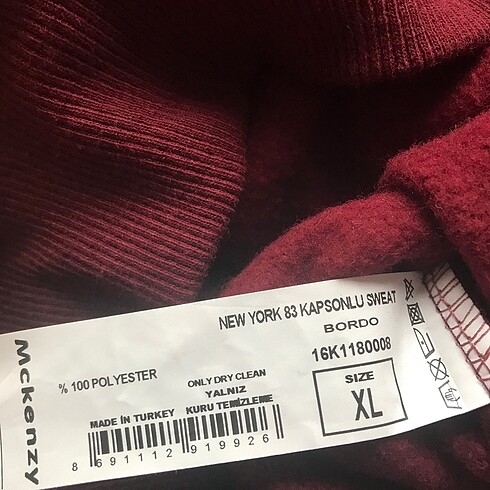 xl Beden bordo Renk Mckenzy kapşonlu sweat