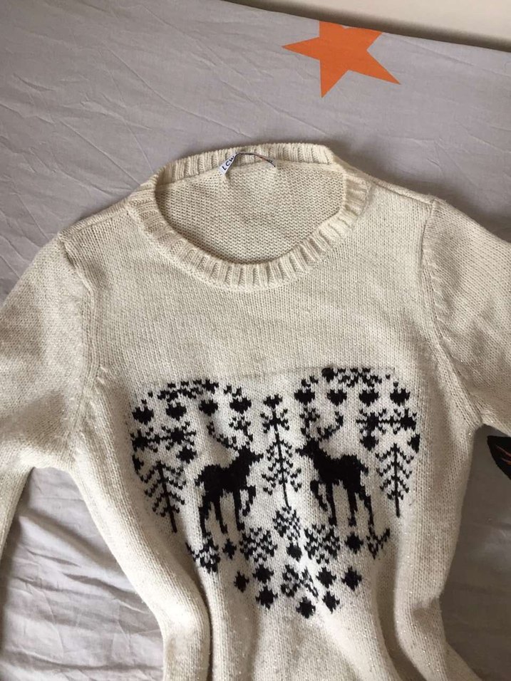 Nakışlı Bohem Gri Beyaz Kadın Triko Kazak - Görsel 2