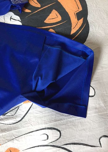 Uzun Kollu Mavi Drapeli Abiye Elbise - Görsel 4