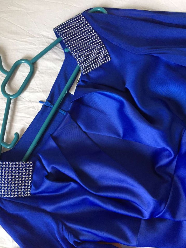 Uzun Kollu Mavi Drapeli Abiye Elbise - Görsel 3