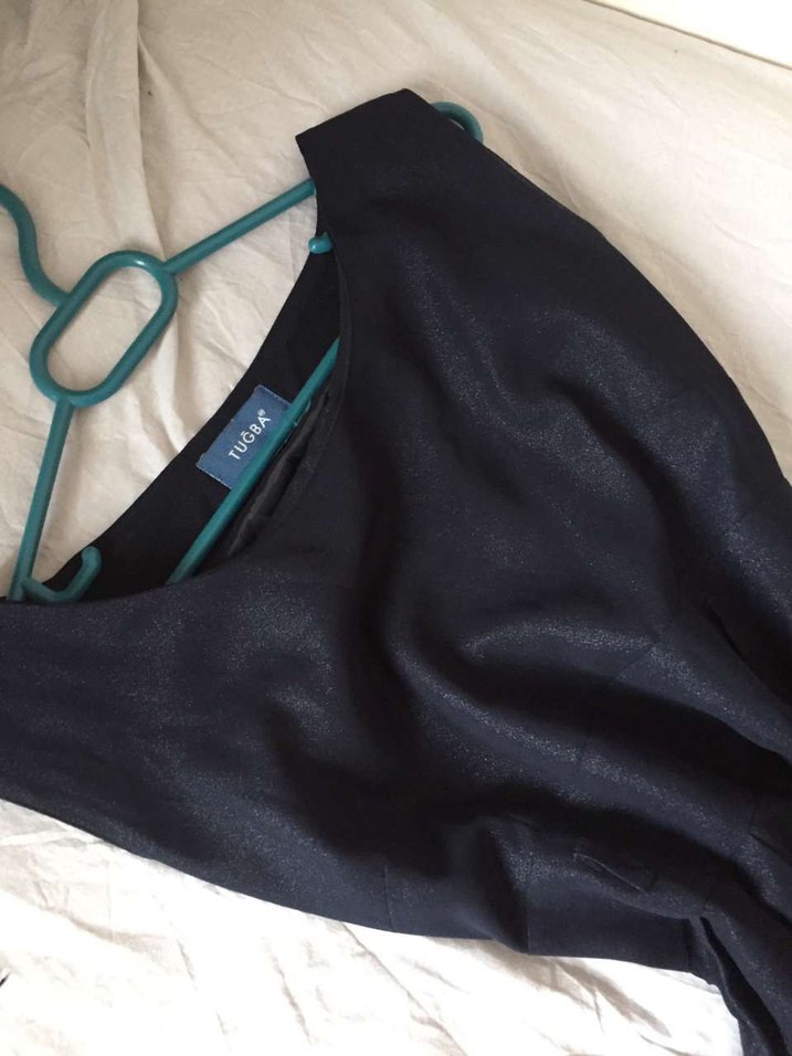 TUĞBA Siyah Drapeli Uzun Kadın Elbise - Görsel 3