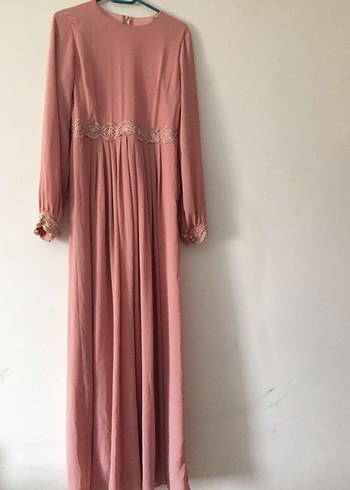 Pudra Pembe Vintage Uzun Elbise - Görsel 4
