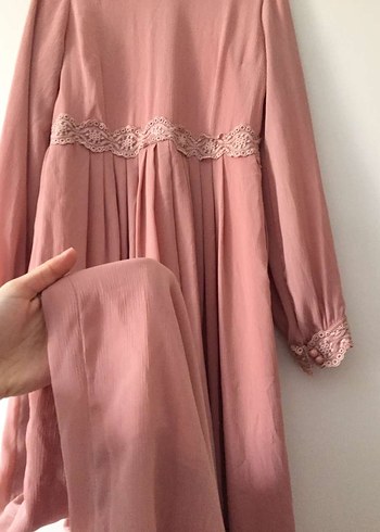Pudra Pembe Vintage Uzun Elbise - Görsel 2