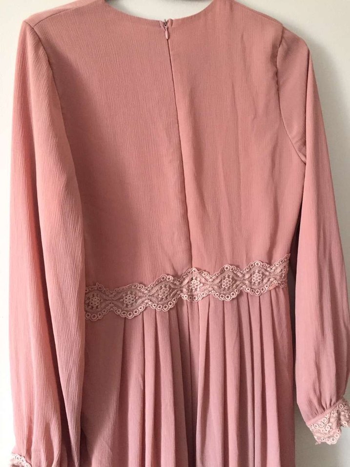 Pudra Pembe Vintage Uzun Elbise - Görsel 5