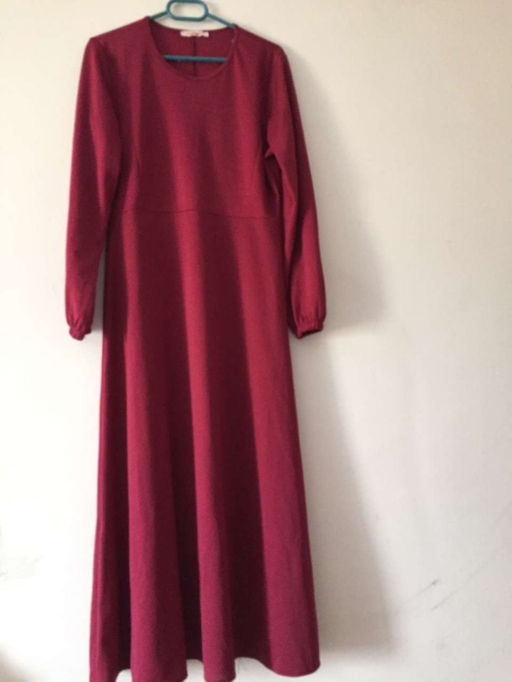 Bordo Uzun Kollu Midi Elbise - Görsel 2