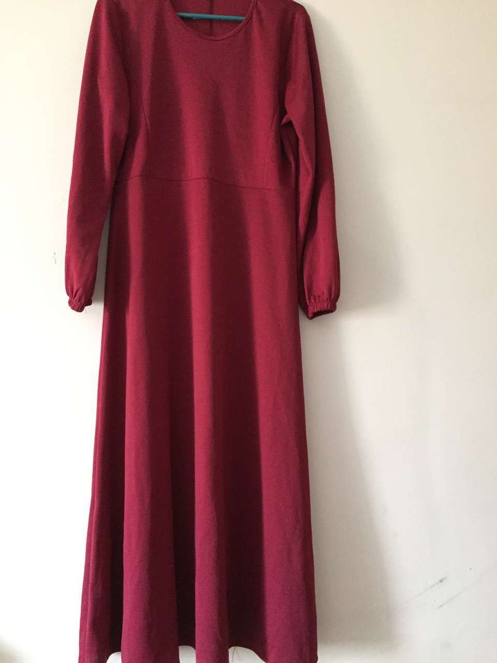 Bordo Uzun Kollu Midi Elbise - Görsel 3