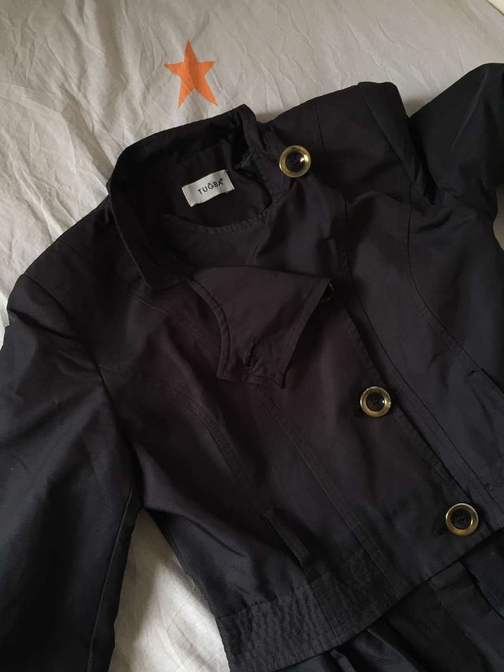TUĞBA düğmeli Siyah Kadın Midi Trençkot - Görsel 4